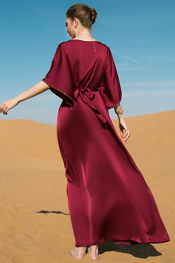 Fait main Bourgogne Col Rond Caftan Marocain